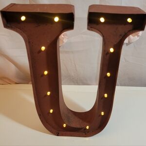 Rustic Style Metal Letter "U" Lighted Marquee Brown 11.75"